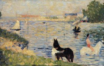 Georges Seurat : Bathing at Asnieres, Horses in the Water